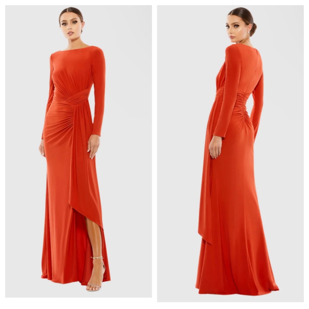 EUC Ieena for Mac Duggal RUCHED LONG SLEEVE COWL NECK GOWN  Brick red size: 4